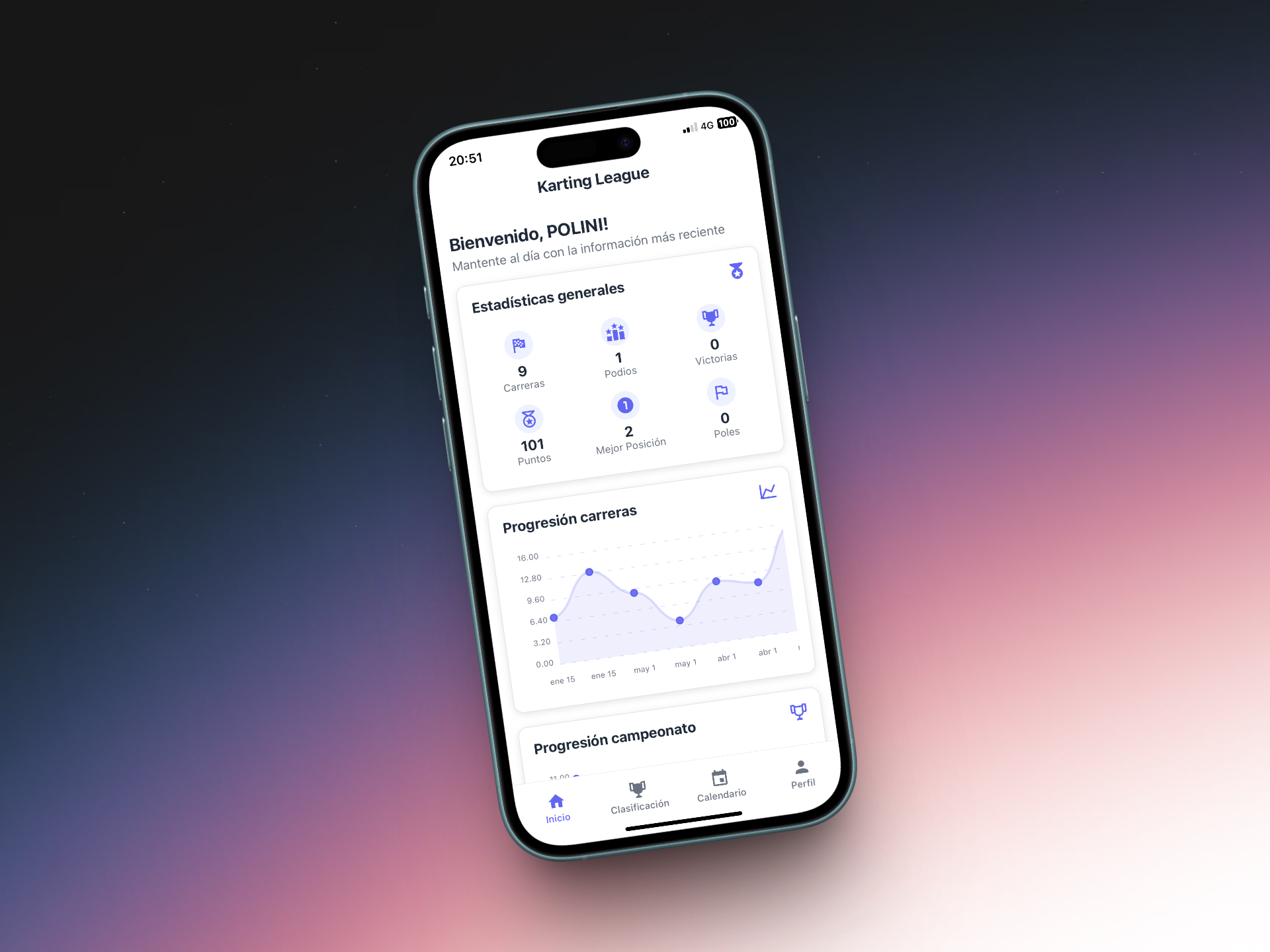 Screenshot of the project KARTING LEAGUE APP